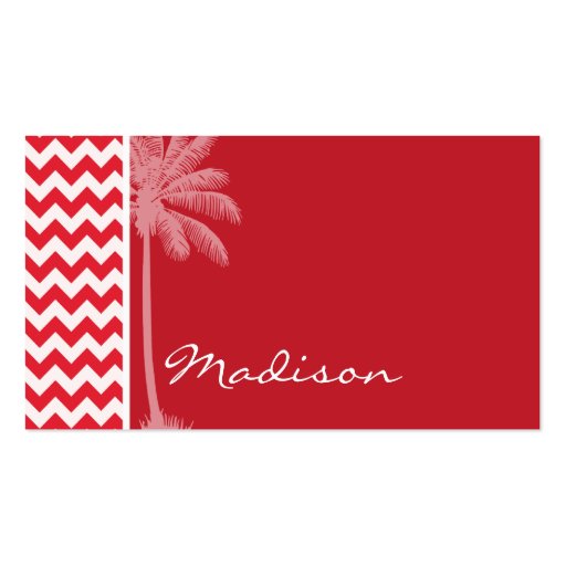 Summer Palm; Alizarin Crimson Chevron; zig zag Business Cards (front side)