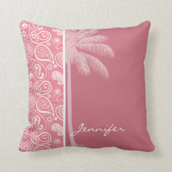 Summer Palm; Blush Pink Paisley; Floral Throw Pillow