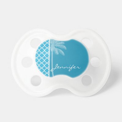 Summer Palm; Bright Cerulean Quatrefoil BooginHead Pacifier