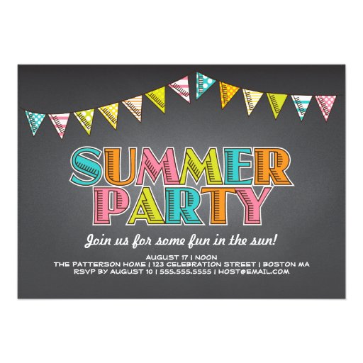 Summer Party Chalkboard Fun in the Sun Invitation (front side)