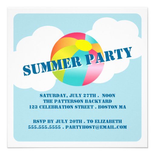 Summer Party Fun Time Beach Ball Invitation