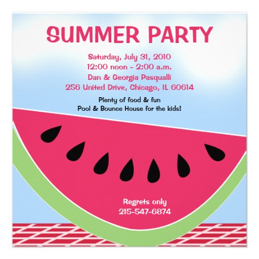 Summer Party Picnic Watermelon 5x5 custom Announcements