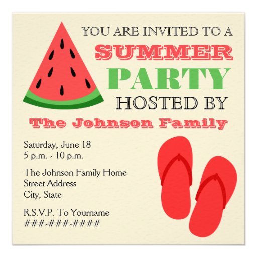 Summer Party Watermelon & Flip Flops Invitation