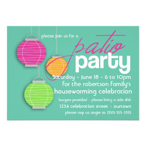 Summer Patio Party Housewarming Invitations (front side)