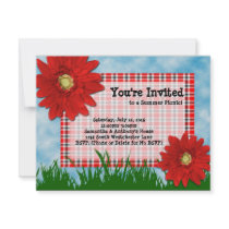 Summer Picnic Cookout Invitation, Bright Red Daisy