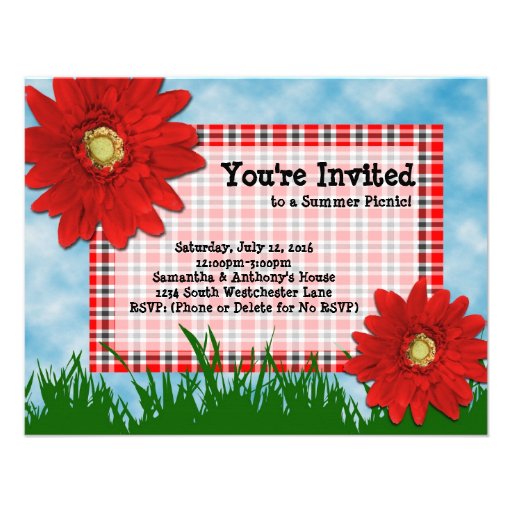 Summer Picnic Cookout Invitation, Bright Red Daisy