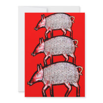 Summer Picnic Pig-Out Invitation - Folk Art Pigs
