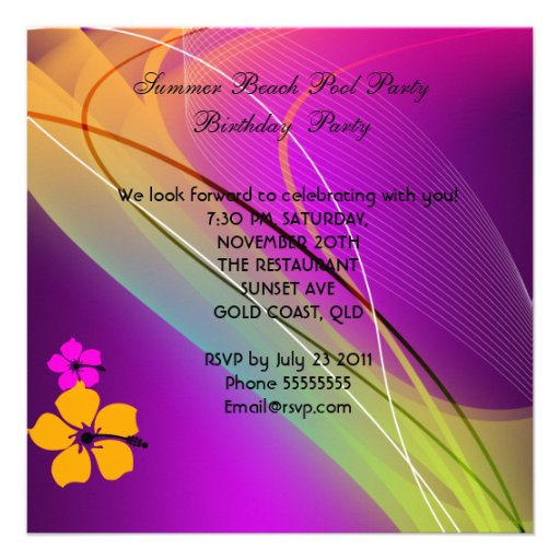 Summer Pink Teal Beach Pool Cocktail Party Personalized Announcement