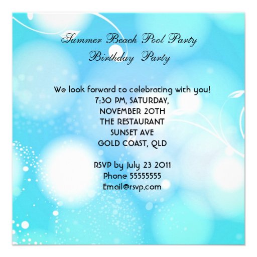 Summer Pink Teal Beach Pool Party Invitations