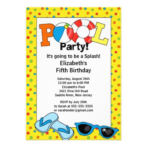 Summer POOL Party Birthday Invitation (front side)