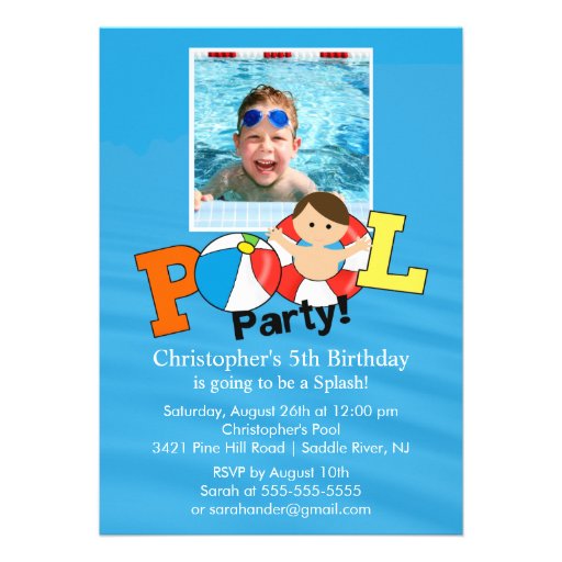 Summer POOL Party PHOTO Birthday Invitation Boy (front side)