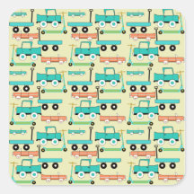 Summer Retro Wheels Scooters Cars Wagons Trucks Square Sticker