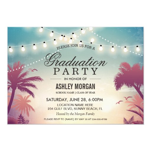 Summer String Lights Outdoor Graduation Party 5x7 Paper Invitation Card Zazzle