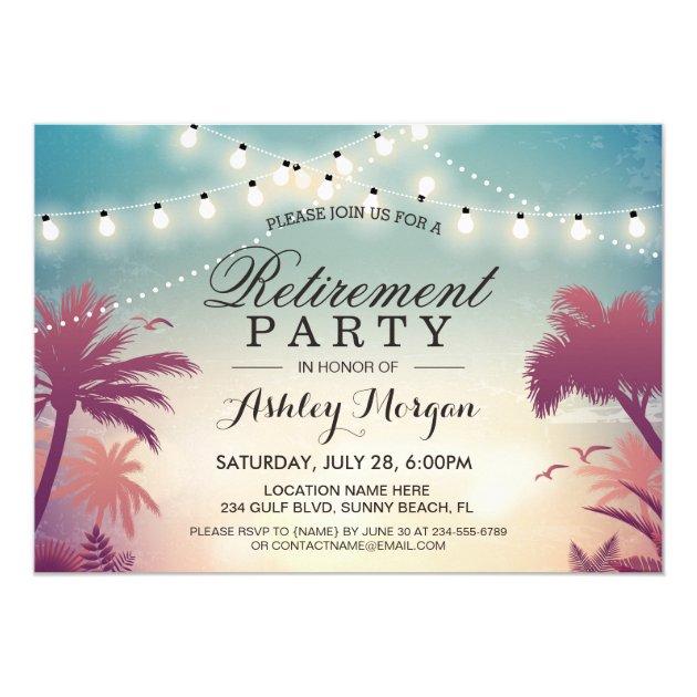 Summer String Lights Outdoor Retirement Party Card