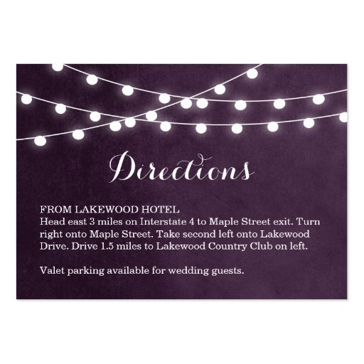 Summer String Lights Wedding Directions Insert Business Cards (front side)