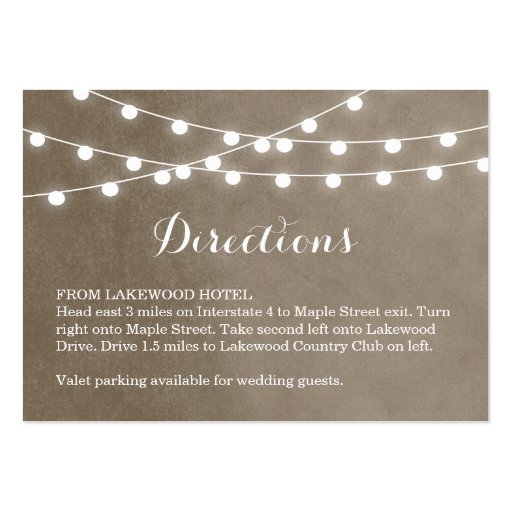 Summer String Lights Wedding Directions Insert Business Card (front side)