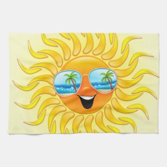 Summer Sun Cartoon with Sunglasses kitchen towels