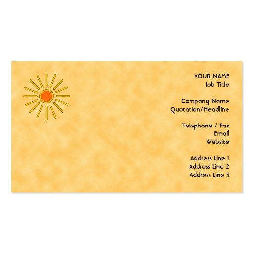 Summer sun. Warm yellow colors. Business Cards