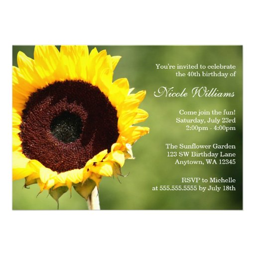 Summer Sunflower 40th Birthday Party Invitations