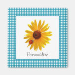 Summer Sunflower Gingham With Name Magnet