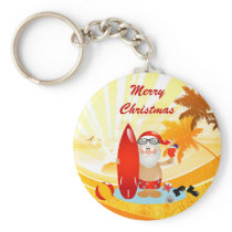 Summer Surfing Santa Keychain