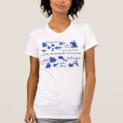 Summer vacation fun blue and white t-shirt