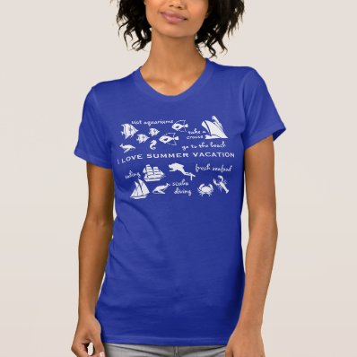 Summer vacation fun white and blue t shirt