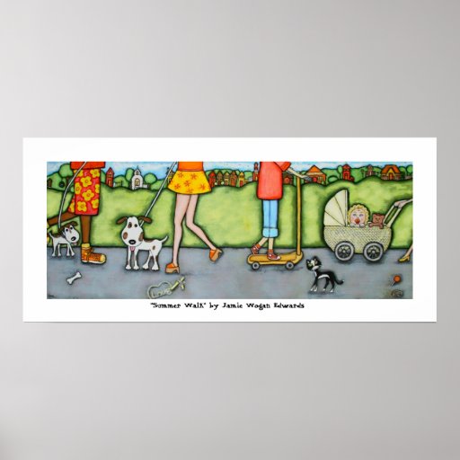 Summer Walk With Dogs and Cats Poster