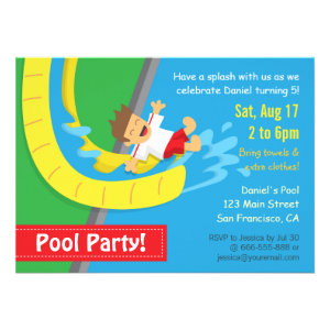 Summer Water Slide Birthday Pool Party Invitation Announcement
