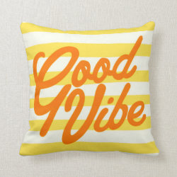 Summer Yellow Stripe Good Vibe Typography Pillow