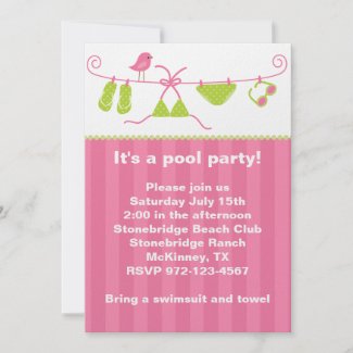 Summertime Pink and Green Bathing Suit Invitation invitation