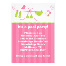 Summertime Pink and Green Bathing Suit Invitation