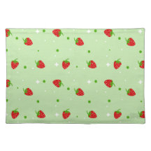Summery Strawberries pattern on green background Placemats