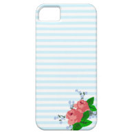 Summery Pastel Blue Sailor Stripes and Roses Girly iPhone Case
