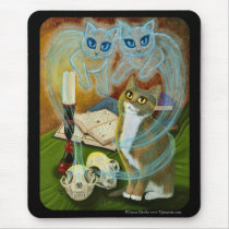 Summoning Old Friends, Ghost Cat Art Mousepad by TigerpixieArt Summoning Old Friends, Ghost Cat Art Mousepad