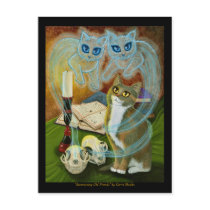 Summoning Old Friends, Ghost Cat Art Postcard