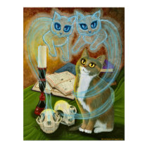 Summoning Old Friends, Ghost Cats Art Poster posters