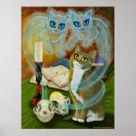 Summoning Old Friends, Ghost Cats Art Poster posters