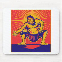 Sumo wrestlercrouching retro woodcut mousepads