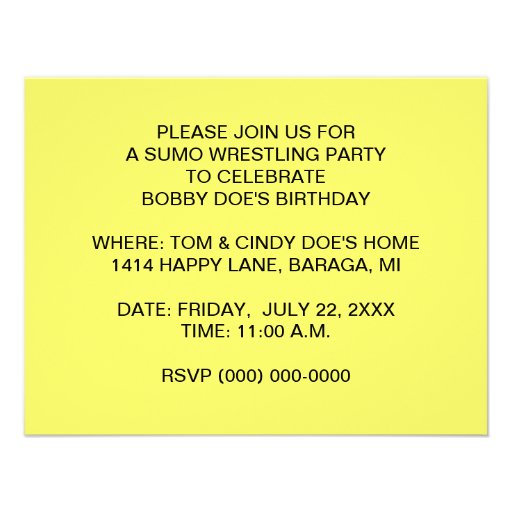SUMO WRESTLING PARTY BIRTHDAY INVITE INVITATION
