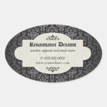 Sumptuous Black Damask Oval Sticker