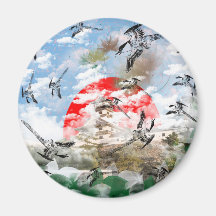 Sun and bird and Imabari castle Refrigerator Magnets