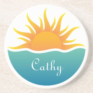 Sun and waves personalized name coaster coaster