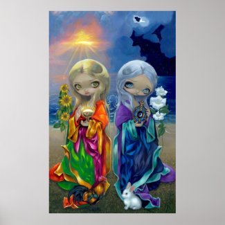 Sun Child and Moon Child ART PRINT fairy goddess print