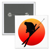 Sun cool skiing pinback buttons
