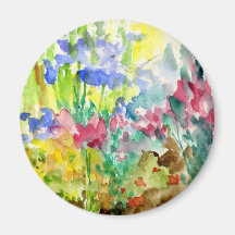 Sun Dappled Watercolor Flower Garden Magnet