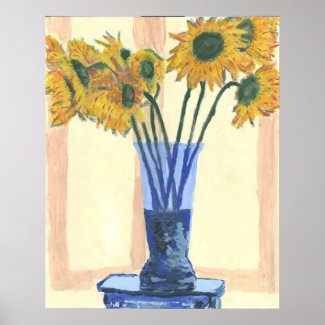 Sun Flowers in a Blue Vase print