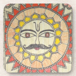 Sun - Madhubani painting - set of 6 coasters cork coasters