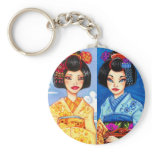 Sun & Moon Maiko Keychain, Geisha Asian Art