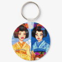 Sun & Moon Maiko Keychain, Geisha Asian Art